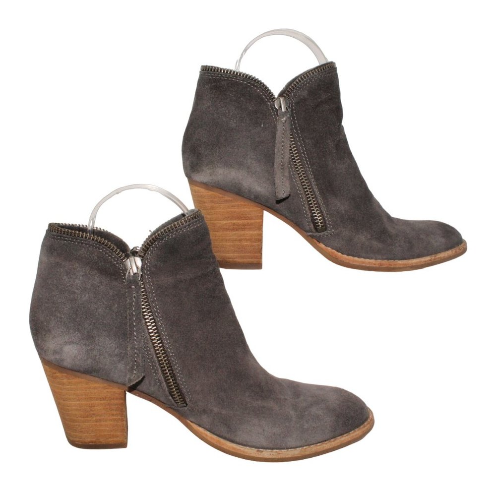 Dolce Vita Grey Leather Suede Womens Sz 7 Booties Ankle Boots Zipper Tassel - Picture 2 of 11